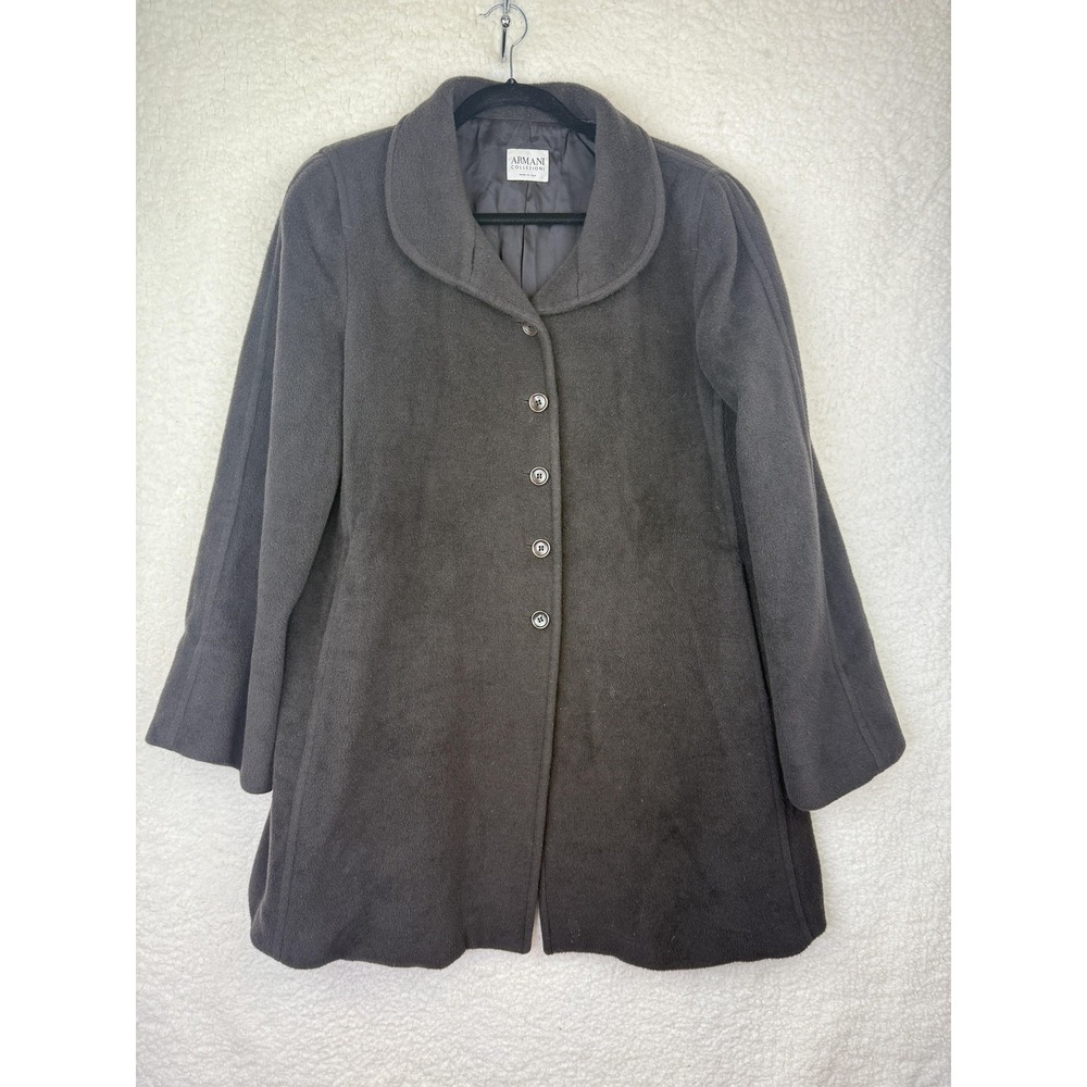 Armani Collezioni Coat Womens 12 14 Gray Wool Cashmere‎ Blend Button Italy 48